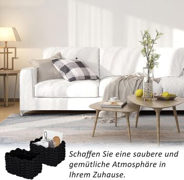 Кошик для зберігання, 2 шт., плетений бавовняний в&39язаний кошик, 19x15x12 см, плетений кошик для зберігання, плетена бавовняна мотузка, для спальні, коробки для зберігання у вітальні (чорні), чорні, 2 шт.