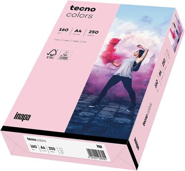 Кольоровий папір для принтера INAPA, кольоровий папір TECNO Кольори 160 г/м, А4, 250 аркушів, світло-рожевий