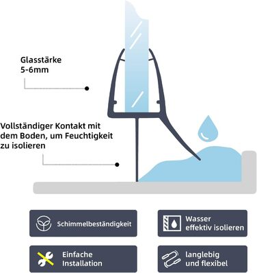 Душовий ущільнювач KOOBON Вигнутий 2 шт. 50 см Круглий душ Чверть кола Душова кабіна Ущільнювач душових дверей Товщина сірникового скла 5 мм 6 мм Змінне ущільнення Душові кабіни Дефлектор води Душові двері Захист від бризок (скло від 80 см до 5/6 мм, тип 