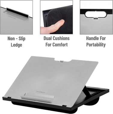 Підставка для ноутбука Комфорт - складана, з подушкою, портативна, для ліжка, гуртожитку, пластик, 37,5 x 27,9 x 18,5 см, сіра
