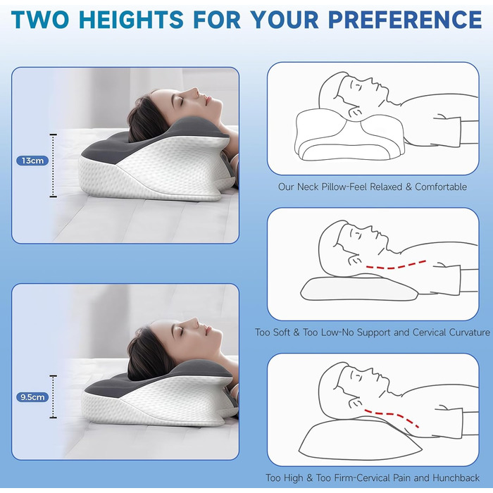 Подушка для шиї, ергономічна подушка з двома висотами, подушка з піни з ефектом пам&39яті, подушка для сну на боці з дихаючою наволочкою, подушка-метелик для сну на боці, на спині та на животі