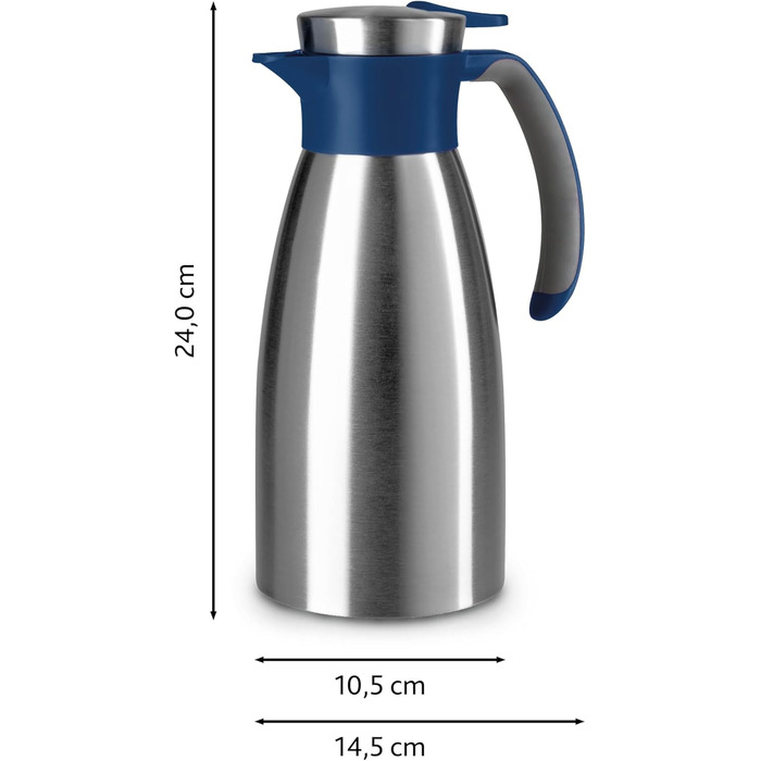 Ізольований графин Emsa Soft Grip, 1 літр, нержавіюча сталь, зберігає напої гарячими протягом 12 годин холодними протягом 24 годин, герметичний, нековзка ручка, синій, N4120100