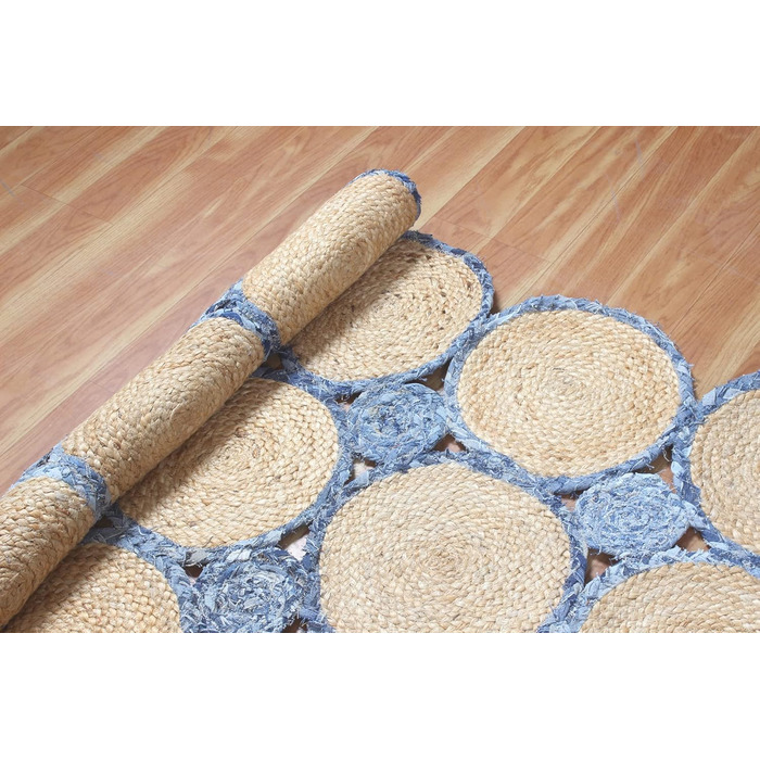 Натуральний ганчірковий килим ручної роботи, геометричний, бежево-блакитний, джут і бавовна, для передпокою, коридору, кімнати, де