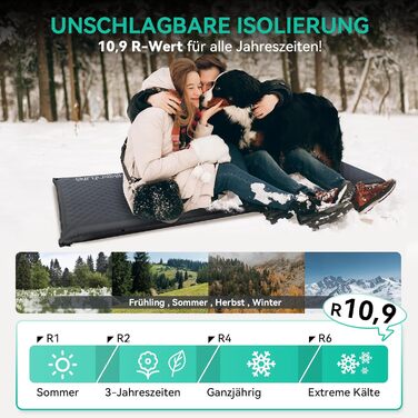 Самонадувальний килимок для сну HIKENTURE, 10 см товщиною пінопластовий кемпінговий матрац, ультратовстий самонадувальний повітряний матрац, зручний килимок для сну для використання на свіжому повітрі, намет, походи, подорожі, темно-сірий