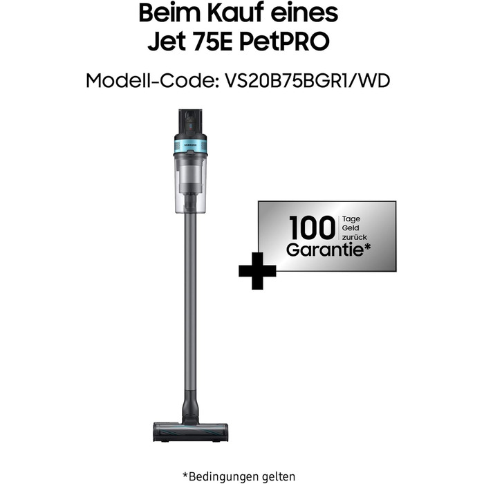 Акумуляторний пилосос Samsung Jet 75E PetPRO, 200 Вт, в комплекті щітка для шерсті та інші аксесуари, м'ятний, VS20B75BGR1/WD 200