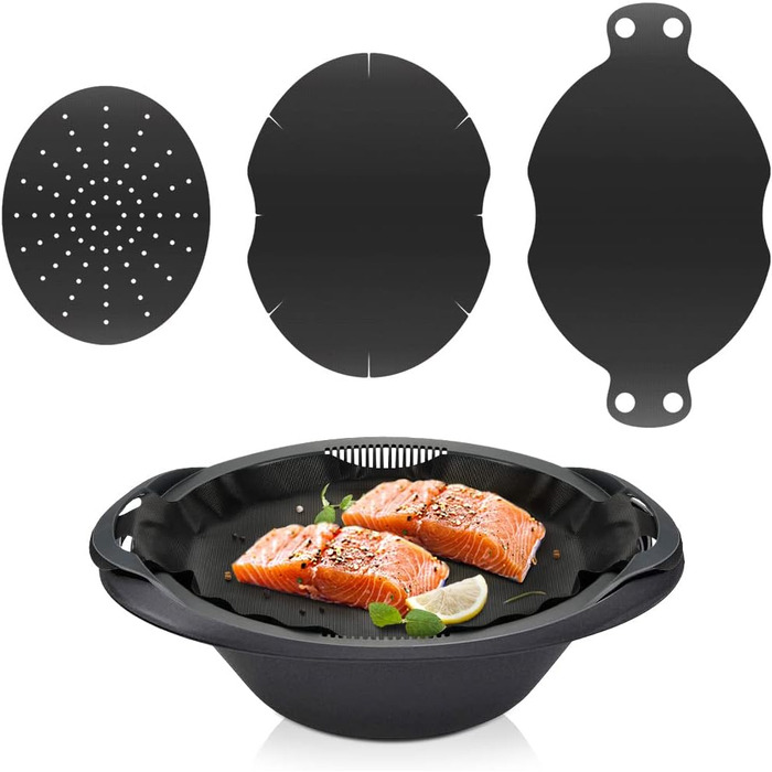 Перманентна фольга для випічки Siegvoll для багаторазового паперу для випічки Thermomix Varoma Shelf Набір з 3 аксесуарів для фольги для випічки Thermomix TM6 TM5 TM31 екологічно чиста та стійка, листи 3 шт. и чорні