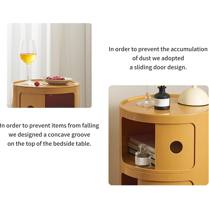Кругла тумбочка для ліжка, контейнер з 2/3/4 відділеннями, сучасна тумбочка з шухлядами та розсувними дверима, для спальні, багаторівнева пластикова тумбочка, модуль для зберігання, комод кольору кмину, 2 рівні, 2/3/4