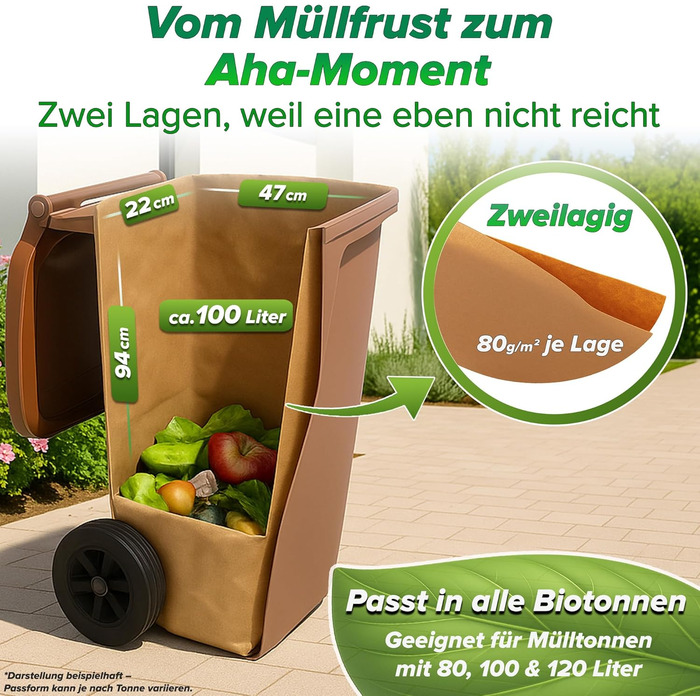 Пакети для органічних відходів 80 л - 120 л 25 шт. Пакети для органічних відходів Паперові пакети для органічних відходів, без личинок Паперові пакети для садових відходів