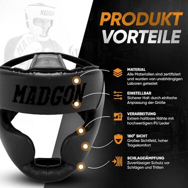 Преміум захист голови, боксерський шолом з ідеальною видимістю та максимальним захистом, захист обличчя для бойових мистецтв, MMA, боксу, кікбоксингу та спарингу, розмір S/M, чорний/чорний