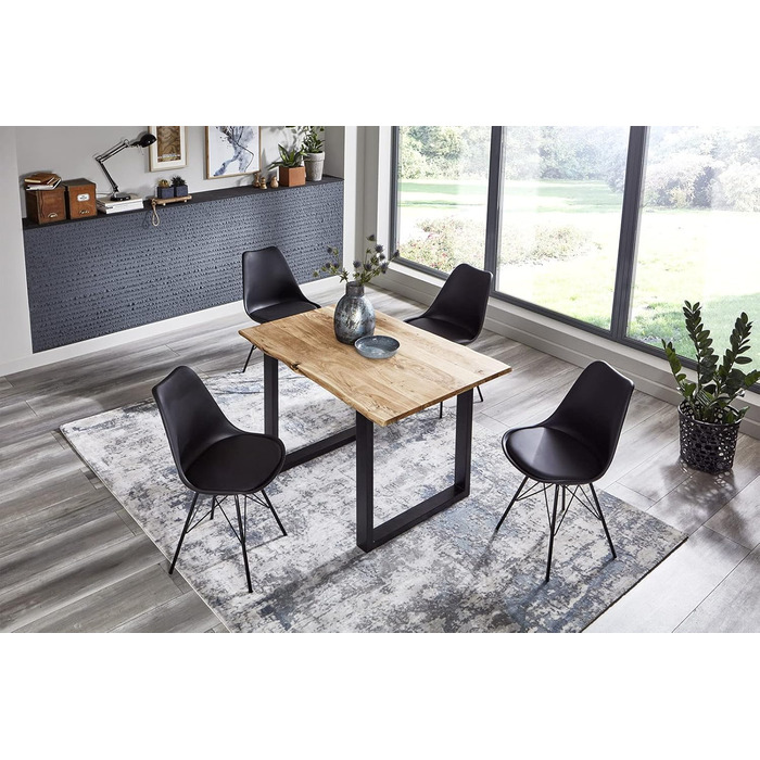 Обідній стіл SAM 100x70 см Billy, справжній живий край, обідній стіл з масиву акації натуральний колір, стіл з живим краєм та U-подібною рамою чорний 100 x 70 см натуральний колір / чорний