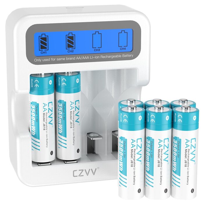 Акумуляторні літієві батарейки AAA 1,5 В - високоємні 1100 мВтгод, 8 літієвих батарейок з РК-дисплеєм, надшвидка зарядка 2 години - тривалий термін служби 10 років, 1300 циклів зарядки/розрядки для іграшок, бритв тощо - в комплекті 8 батарейок зарядний пр