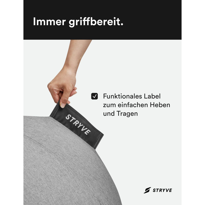 М&39яч для вправ STRYVE Office 65,70 см - Ергономічний м&39яч для вправ з чохлом, який можна прати, та захистом від перекочування, включаючи повітряний насос - Вантажопідйомність до 150 кг - Як офісний стілець, табурет 65 см, тканина Casual Grey