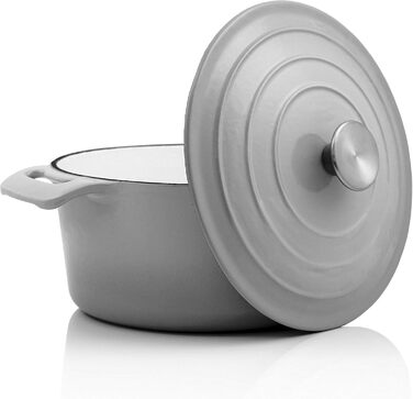 Л, Ø 24 см Чавунна емальована сковорода з кришкою Підходить для індукційних печей, підходить для духовки сірий каструля, горщик дл