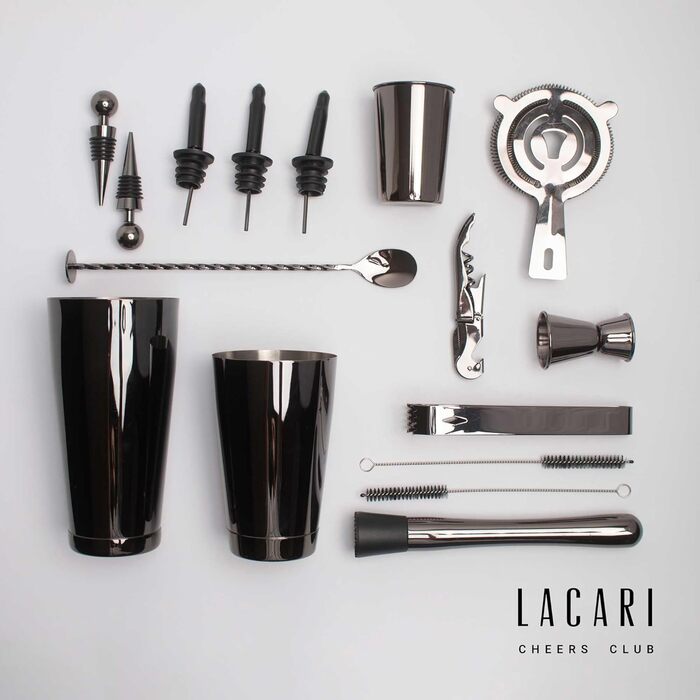 Преміум-набір бармена Lacari ORIGINAL – Boston Shaker на 17 предметів з нержавіючої сталі (чорний)