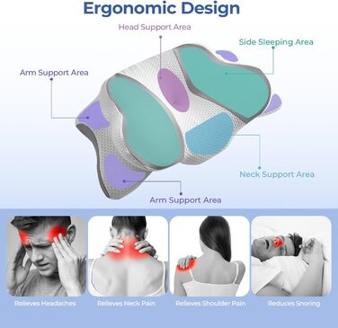 Подушка для шиї, подушка з піни з ефектом пам&39яті - Ортопедична подушка для підтримки шиї для полегшення болю в шиї та плечах для тих, хто спить на боці, спині та животі (66 x 40 x 14 см, сіра) Сірий 66 x 40 x 14 см