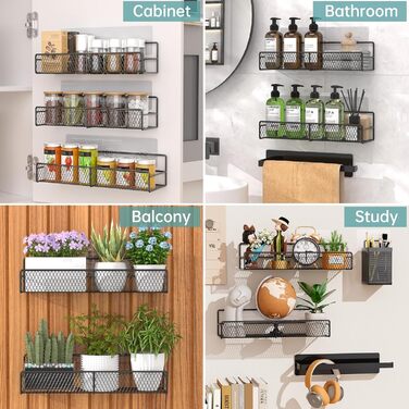 Настінний набір із 6 підставок для спецій Kmise, високоміцні клейкі підвісні кошики з тримачем для паперових рушників, кошик для столових приборів, нержавіючий органайзер для спецій без свердління для шафи, дверцят комори, кухонне сховище, 6 предметів вел