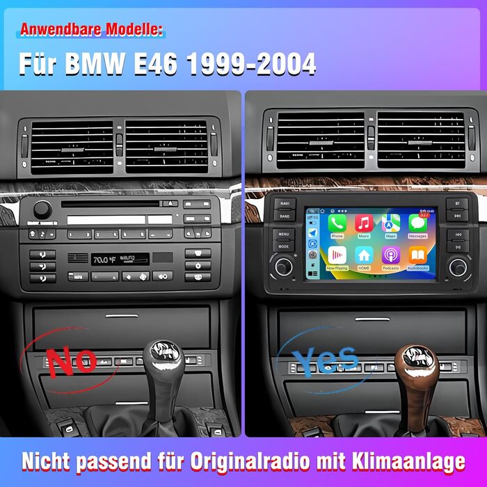 Автомагнітола для BMW E46 1999 2000 2001 2002 2003 2004, Android 12 2G32G радіо з GPS-навігацією CarPlay Android Auto Bluetooth WLAN USB керування на кермі, 7-дюймовий сенсорний екран