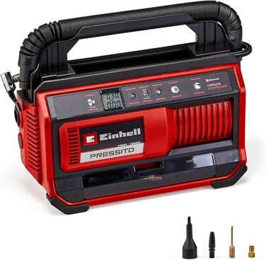 Акумуляторний компресор Einhell PRESSITO 18/25 Power X-Change (18 В, макс. 11 бар, вкл. набір адаптерів з 3-х частин, вкл. шланг в