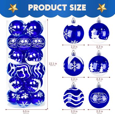 Різдвяні прикраси 24 предметів синьо-білі Joiedomi