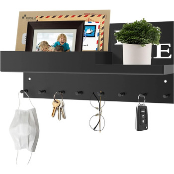 Ключниця VOIMO з полицею, сучасний настінний органайзер для ключів з тримачем, ключниця на 8 гачків з настінним органайзером та ло