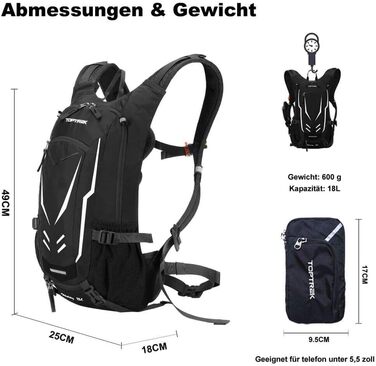 Велосипедний рюкзак Toptrek 18L Ultralight велосипедний рюкзак з дощовиком та чохлом для шолома Гідратаційний рюкзак Водонепроникний велосипедний рюкзак Спортивний рюкзак Гідратаційний рюкзак для чоловіків MTB чорний