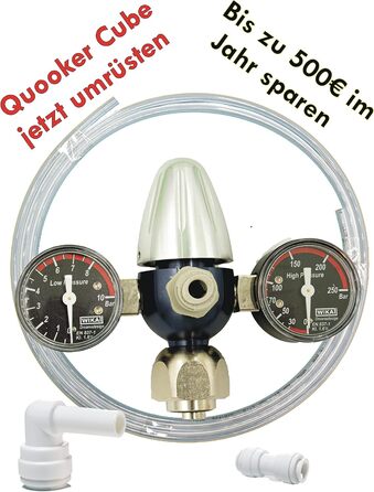 Редуктор тиску CO2 підходить для Quooker Cube на стандартних пляшках C0 2 кг, 6 кг, 10 кг включно з редуктором тиску, подовжувальним шлангом і матеріалом з'єднання, штепсельною системою