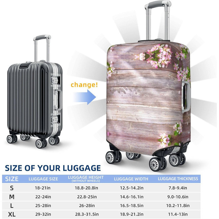 Чохол для валізи Весняні квіти з міцного поліестеру, захисний, еластичний, чорний, розмір 90 см