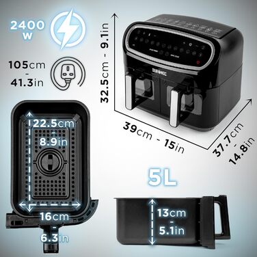 Аерофритюрниця Duronic AF34 BK, фритюрниця для картоплі фрі, фритюрниця HLF 10L об'ємна фритюрниця, фритюрниця для рецептів без олії