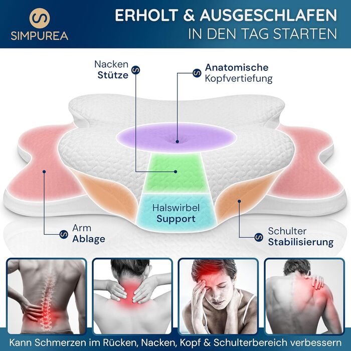 Ортопедична подушка для сну Бамбук Ергономічна подушка для підтримки шиї з в&39язкопружною піною з ефектом пам&39яті та дихаючою чохлом з бамбукового волокна Для сну на спині, боці та животі. Білий бамбук.