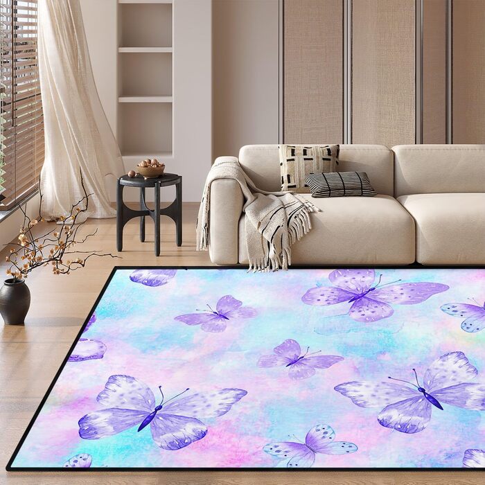Килим HOSIMA з фіолетовим візерунком метеликів, м&39який, нековзка основа, короткі килими для дитячої кімнати, кухні, тераси, спальні, нековзний килимок для підлоги, короткий ворс, пухнастий килимок (120 * 160) Butterfly-4 120*160