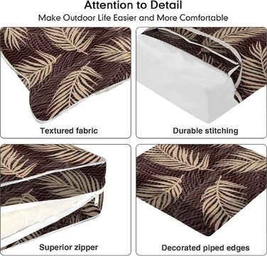 Комплект подушок для сидіння, Подушка меблів для патіо, Листя джунглів, Хвильова структура, Змінна подушка для внутрішніх і зовнішніх стільців і лавок в їдальні в приміщенні та на вулиці, Патіо, Садова подушка10 24'x24'x5'