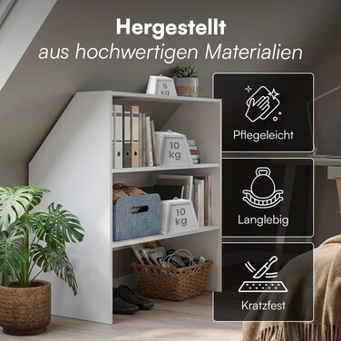 Полиця Bellamio Aland з похилою стелею білого кольору відкрита шафа з похилою стелею та 3 відділеннями книжкова шафа/шафа компактне сховище для похилих стін нішева шафа 100x90x50 (ВxШxГ) біла, 3 відкриті відділення