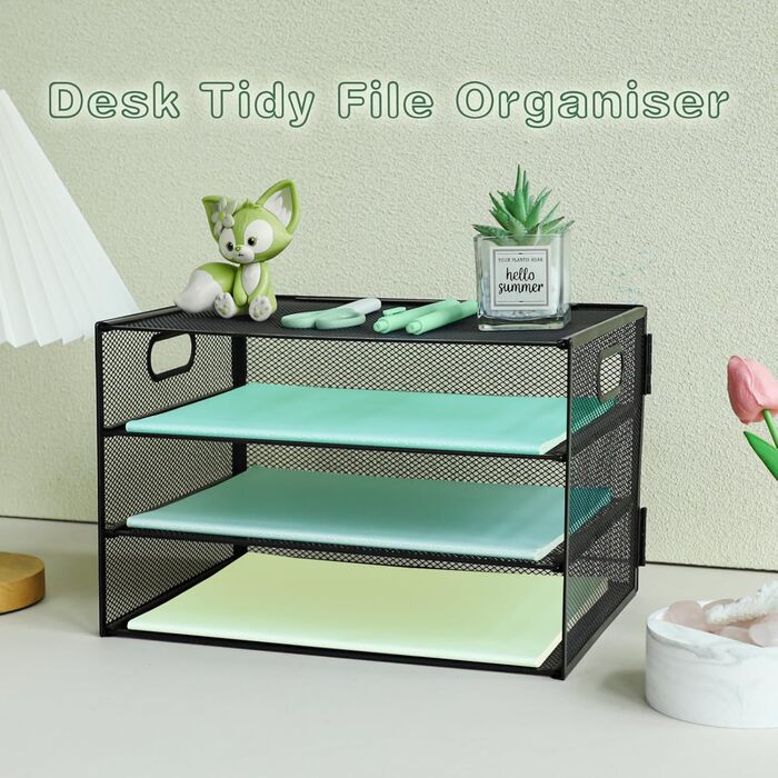 Лоток для листів з ручкою, 3-рівнева металева сітка, органайзер для столу, лотки для паперу A4, органайзери для столу, акуратний тримач для журналів для дому, офісу, чорний