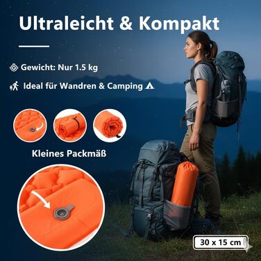 Килимок для сну для 2 осіб, надувний матрац для кемпінгу товщиною 10 см з вбудованим ножним насосом та подушкою, надлегкий килимок для сну 195x130 см, надувний матрац для намету, походів, пляжу та подорожей