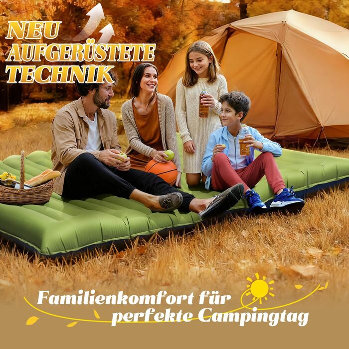 Килимок для сну для кемпінгу, подвійний кемпінговий матрац 12 см, надлегкий надувний матрац для сну для 2 осіб, невеликий розмір упаковки з ножним насосом та подушкою для подорожей, відпочинку на природі, походів, наметів, пляжу, зелений