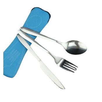 Універсальний набір столових приборів для подорожей з нержавіючої сталі з футляром на блискавці, портативний, можна мити в посудомийній машині, посуд для пікніків, кемпінгу, дому, кухні (синій набір)