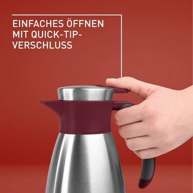 Ізольований графин Emsa Soft Grip, 1 літр, нержавіюча сталь, зберігає напої гарячими протягом 12 годин холодними протягом 24 годин, герметичний, нековзка ручка, винно-червоний, N4120200