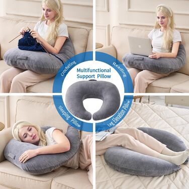 Подушка для підтримки постави на колінах, для читання, гри та в&39язання гачком, подовжена подушка-підлокітник у формі серця для сидіння на дивані або в ліжку, чохол, який можна прати (м&39який сірий колір)