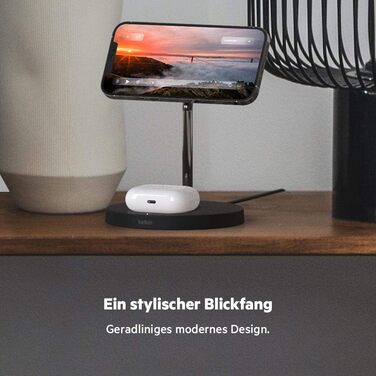 Бездротовий зарядний пристрій Belkin 2-в-1 з MagSafe, (15 Вт, зарядна підставка для iPhone для швидкої зарядки iPhone 14 серії, Ai