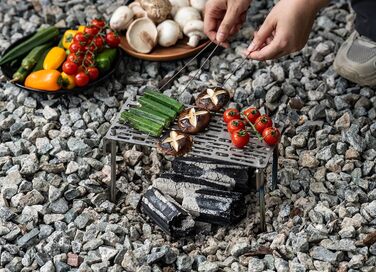 Титанова решітка для гриля iBasingo з кухонними щипцями для барбекю, надлегкий аксесуар для гриля на свіжому повітрі, для кемпінгу, пішого туризму та походів, термостійка пластина для гриля товщиною 2 мм (Ti2023CTi1014T)