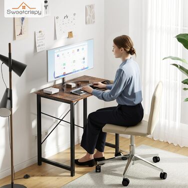 Маленький столик 80 x 50 x 75,4 см (31 дюйм), Комп&39ютерний стіл з металевим каркасом, Офісний стіл для навчання, Спальня, Вітальня, Коричневий, 31 дюйм 80 x 50 см