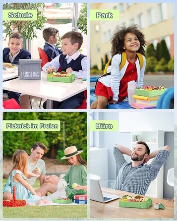 Ланчбокс Kinder Bento з роздільниками 1330 мл, герметичний контейнер для сніданку та перекусу, з 6 відділеннями, для дитячого садка, школи та дорослих, зелений