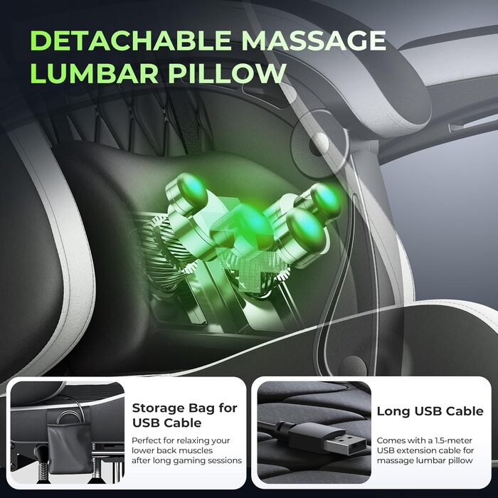 Ігрове крісло Seenda з тканинним кріслом для комп&39ютера з підставкою для ніг та поперековою опорою, регульована висота з підголівником, чорно-сіре