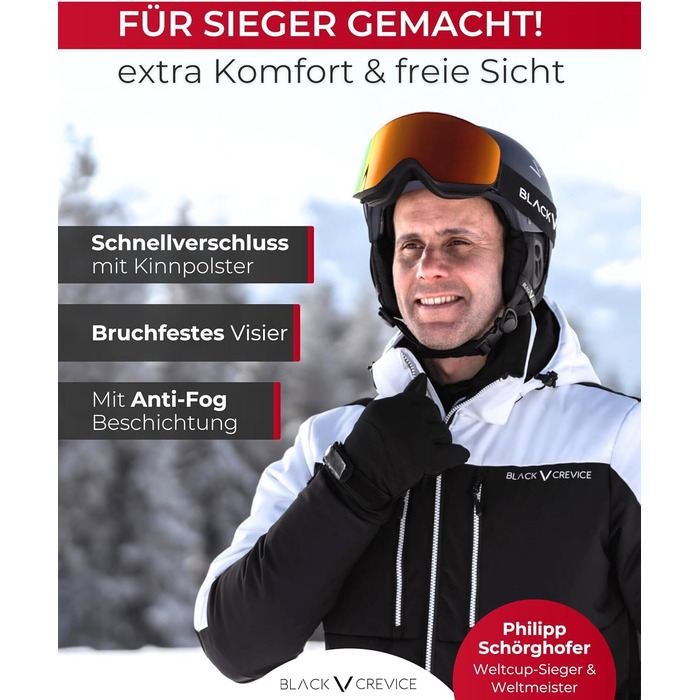 Чорний щілинний лижний шолом Arlberg з 2 козирками, розмір S/M (54-57), чорний