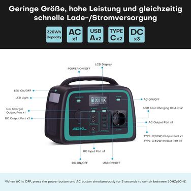 Портативний зовнішній акумулятор постійного струму, акумулятор 320 Втгод для кількох пристроїв, акумулятор LiFePO4, сонячний генератор потужністю 300 Вт з виходом змінного струму/розрядки 300 Вт та USB-C 60 Вт, для кемпінгу, активного відпочинку, подороже