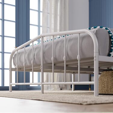 Ліжко Zinus Heidi 140x200 см - Висота 31 см з місцем для зберігання під ліжком - Металевий каркас ліжка-платформи з узголів&39ям та ізніжжям - Білий 140 x 200 см