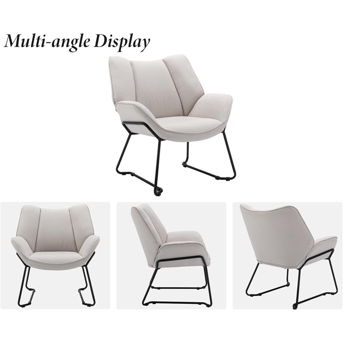 Сучасне м&39яке крісло/крісло-шезлонг/крісло для читання/крісло-підлокітник з металевими ніжками для спальні/вітальні, лляне, бежевий