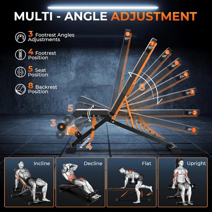 Складана лава для силових тренувань 400 кг, регульована тренувальна лава для тренування всього тіла, багатофункціональна похила лава для тренувань вдома або в спортзалі, 183 см, 400 кілограмів