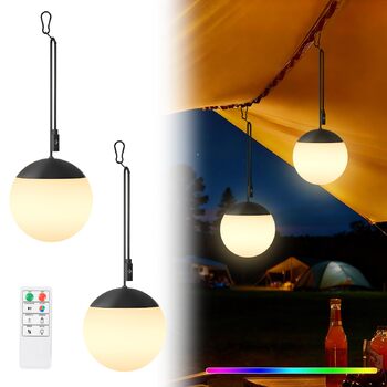 Набір із 2 ламп MALUX Sphere I Вуличний кемпінговий світильник I Світлодіодний підвісний садовий світильник із 8 кольорами I Регульоване освітлення для кемпінгу I Водонепроникний IPX4 I Балконний світильник, кемпінговий світильник
