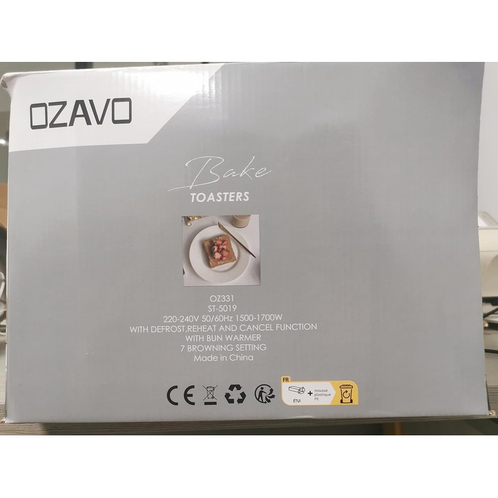 Тостер OZAVO 4 скибочки, насадка для булочок, 7 рівнів підсмажування, функція центрування, зі знімним піддоном для крихт, корпус з
